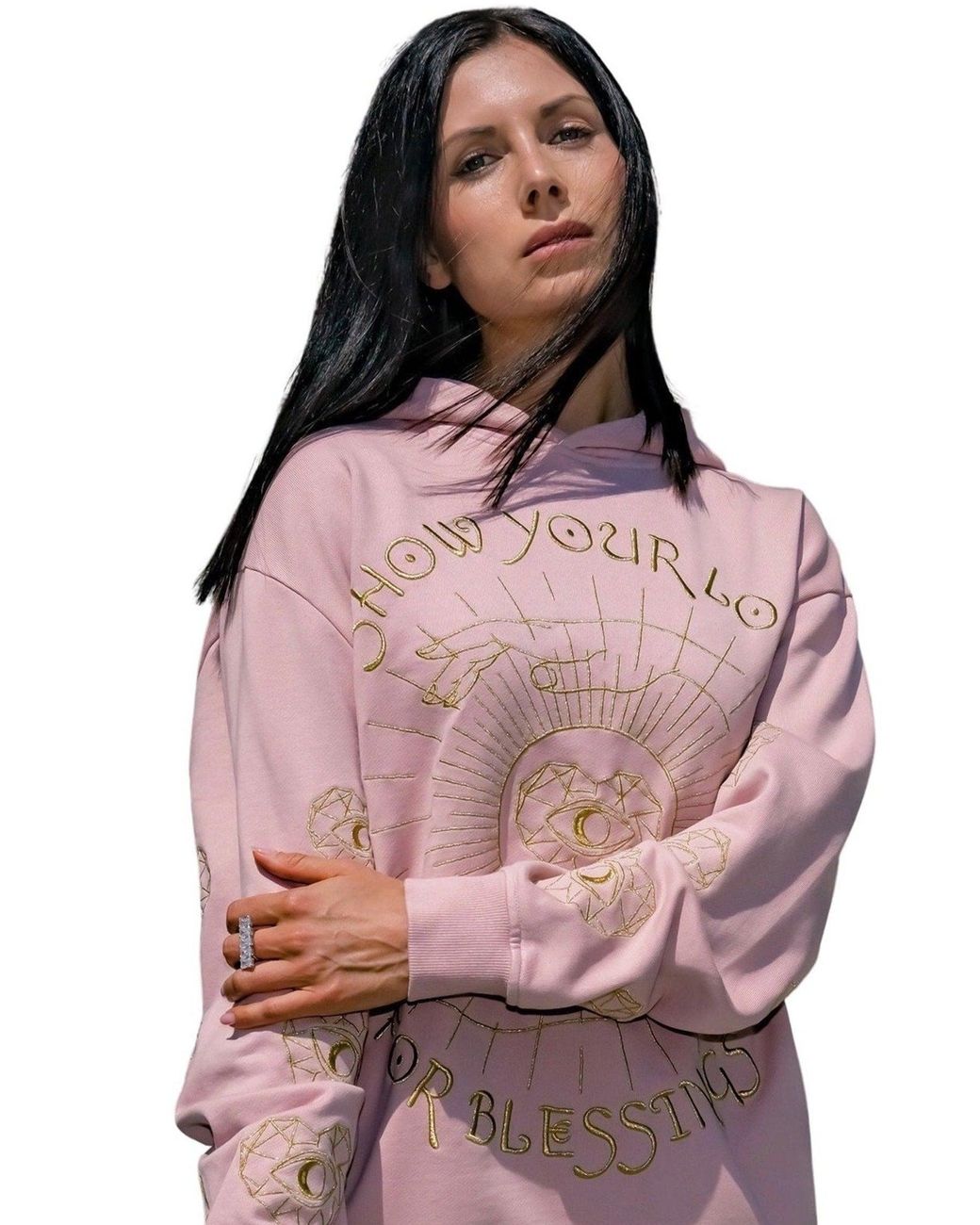 Miracles Manifester Pink Show Your Love Affirmation Embroidered Hoodie