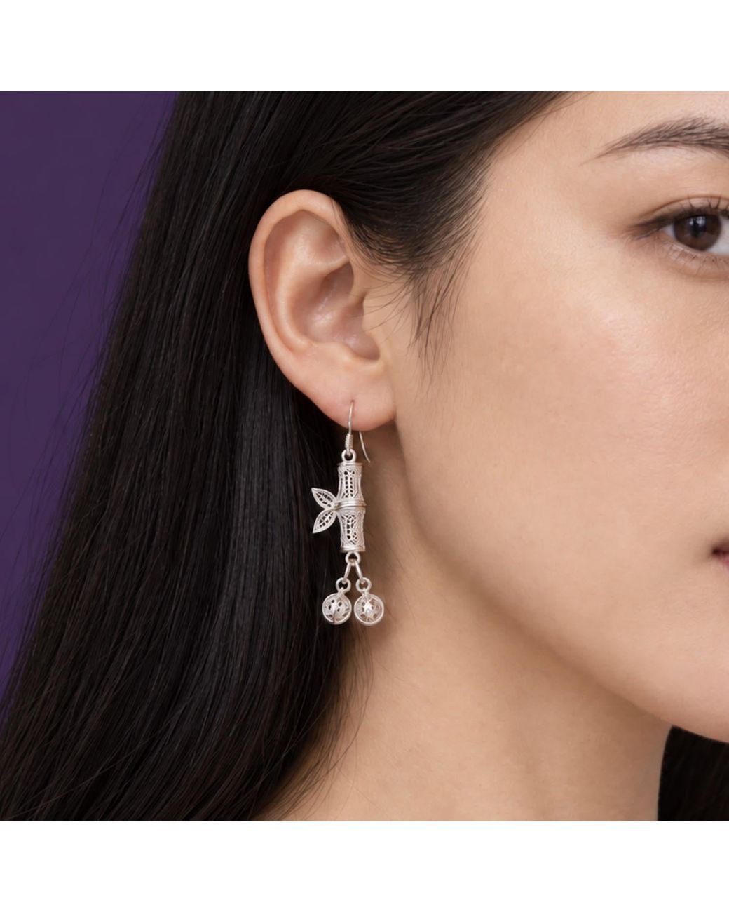Yieon Metallic Sprout Bamboo Fine Filigree Drop Earrings