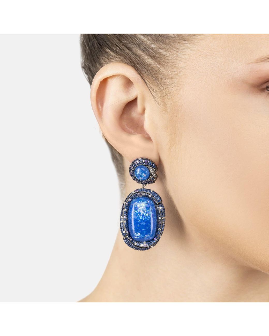 Latelita London Blue Fiorella Opal Drop Earrings Oxidised