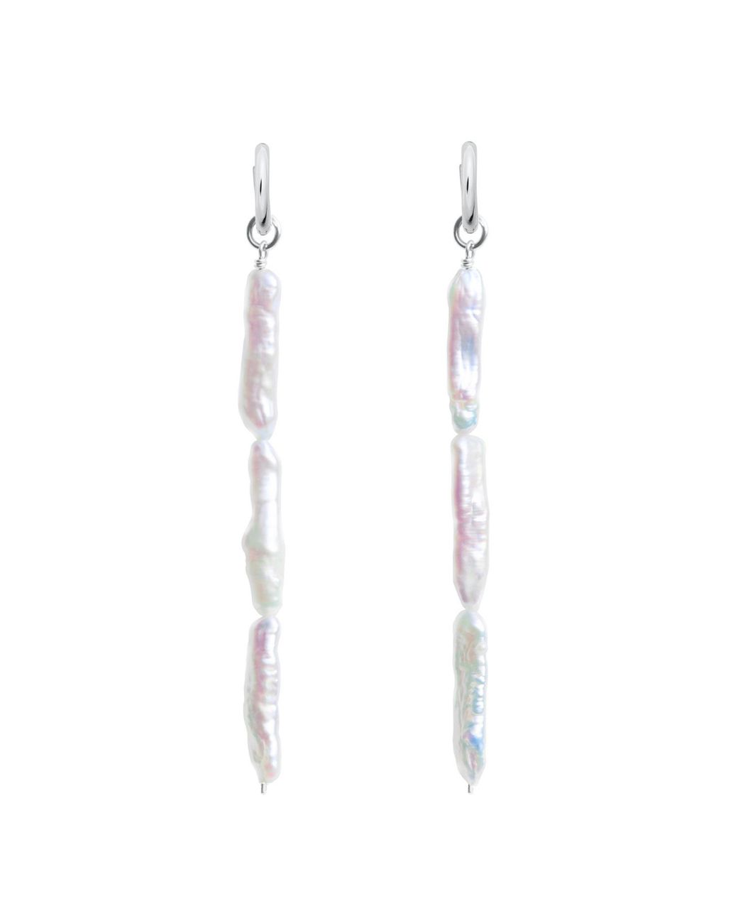 Ora Pearls White Linea Stick Pearl Hoop Earrings