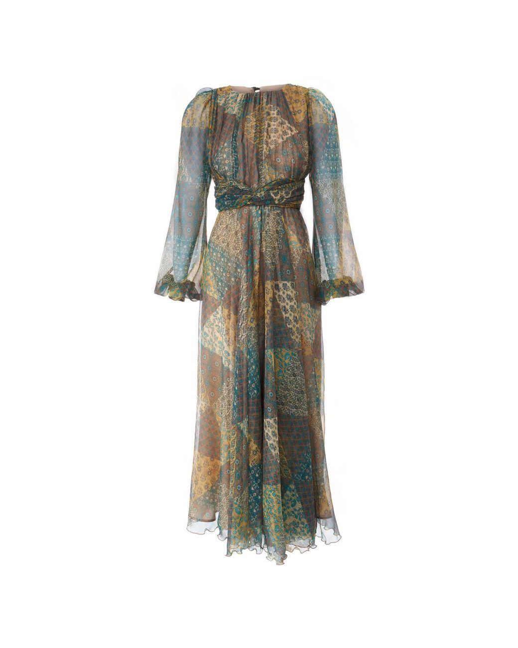 Sofia Tsereteli Green Floral Fantasy Silk Dress