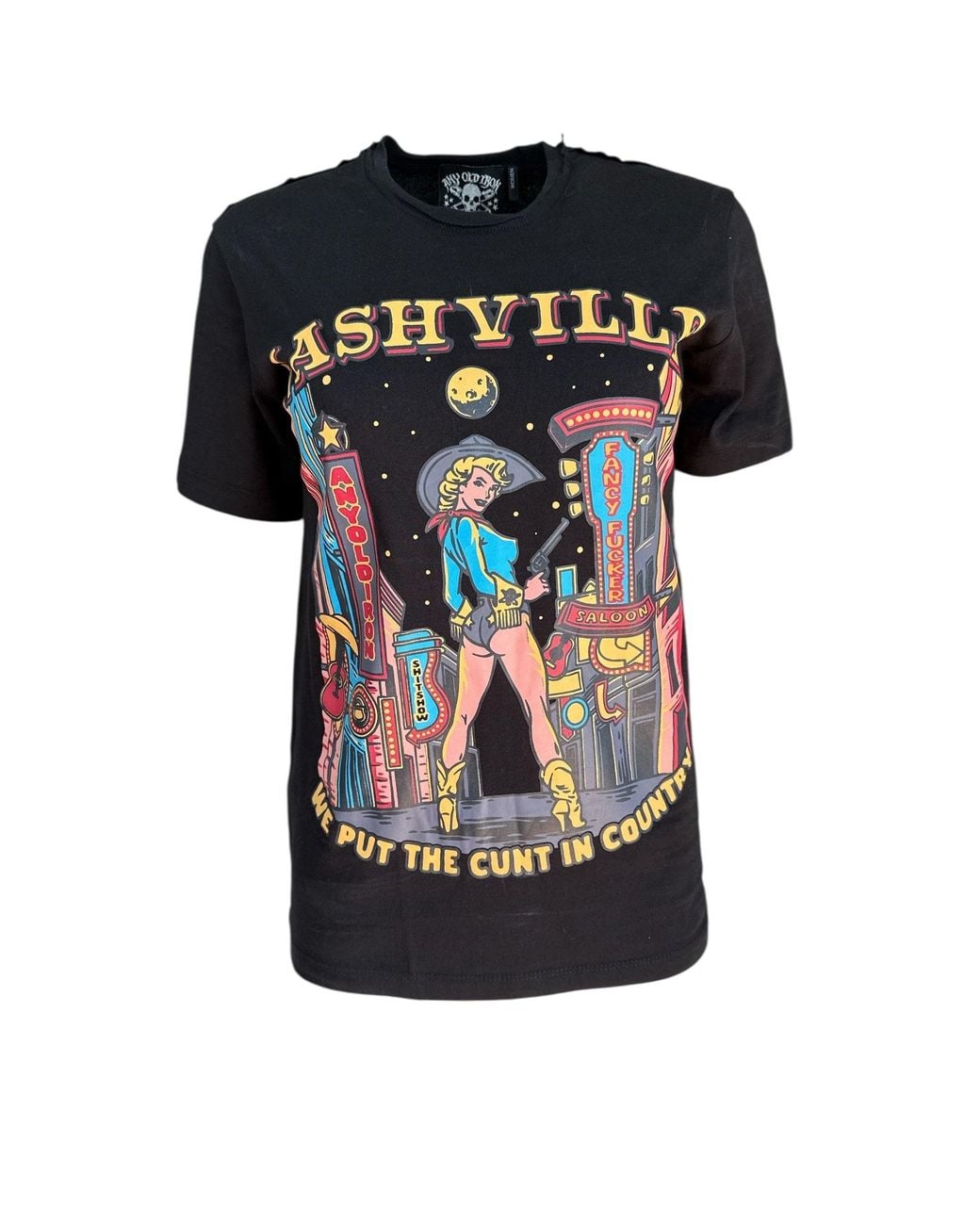 Any Old Iron Black Cuntry Color Cotton T-Shirt