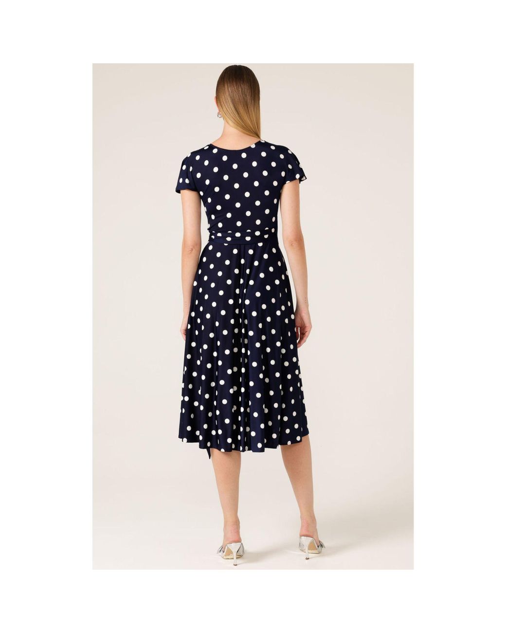 SACHA DRAKE Blue Reverse Polka Dot Wrap Midi Dress