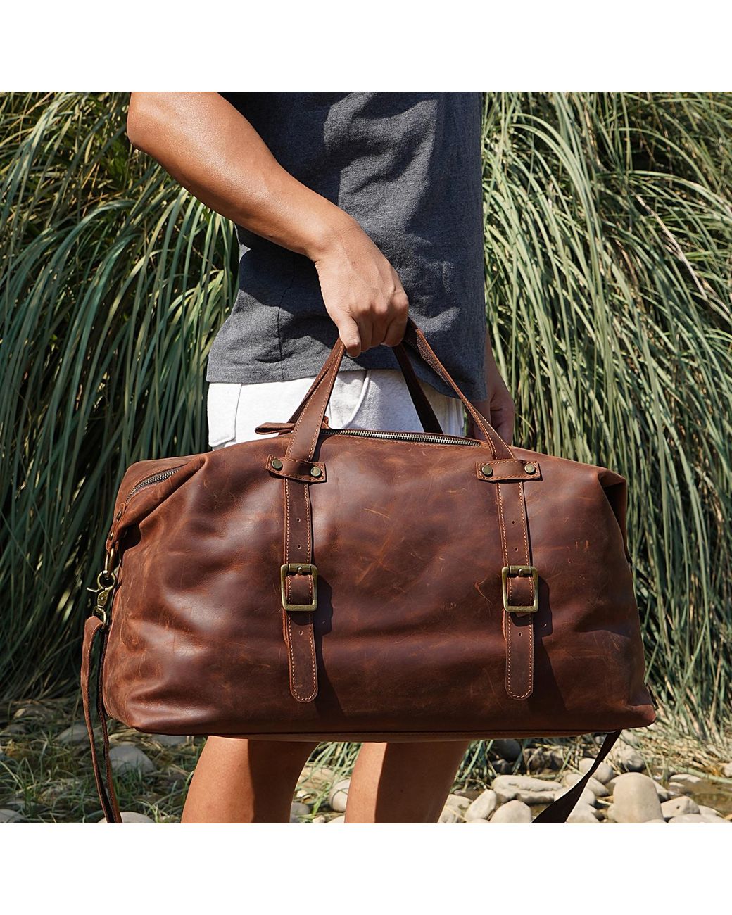 Touri Brown Vintage Style Leather Holdall for men