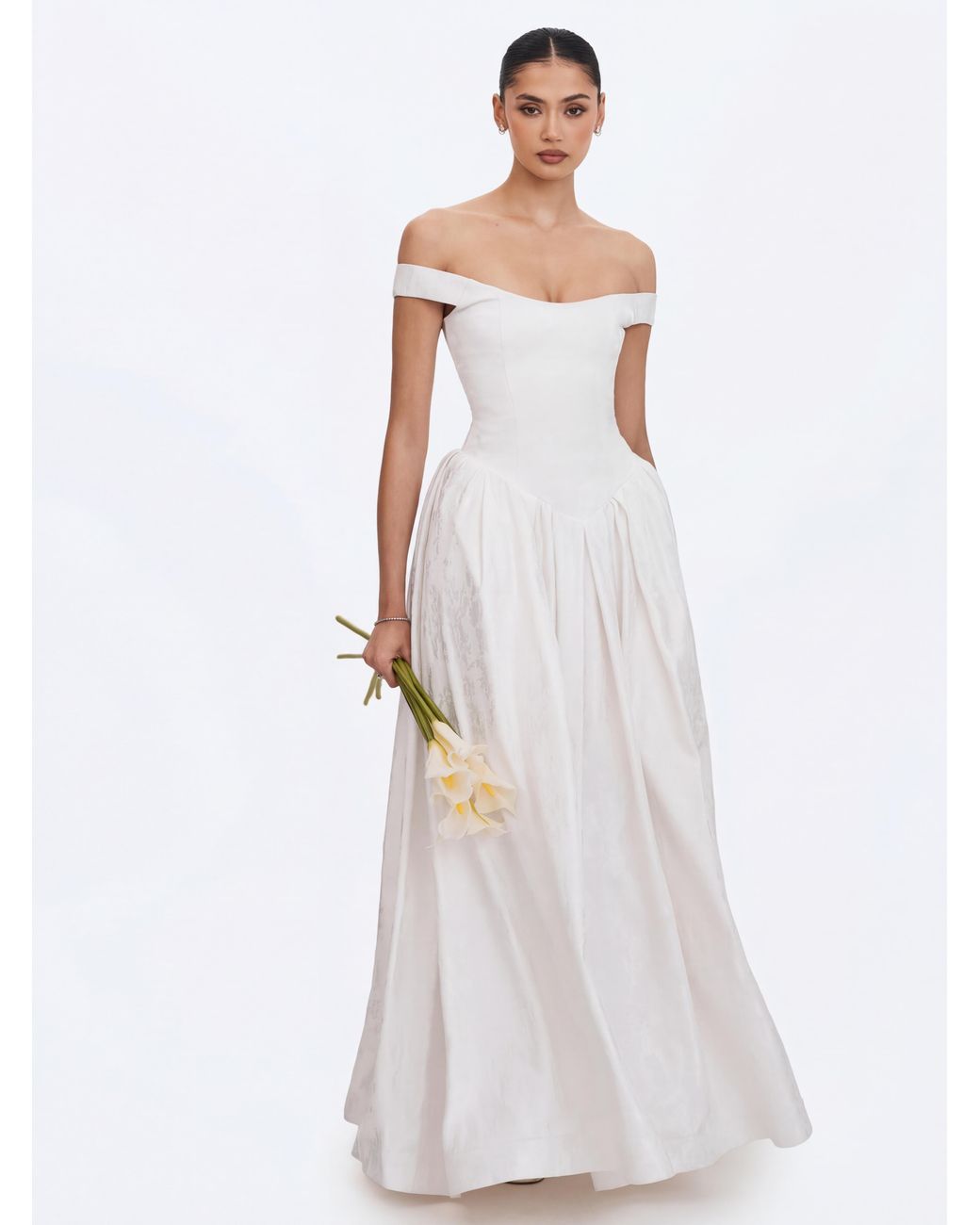 Miss Circle New York White Tinsley Jacquard Bardot Wedding Gown