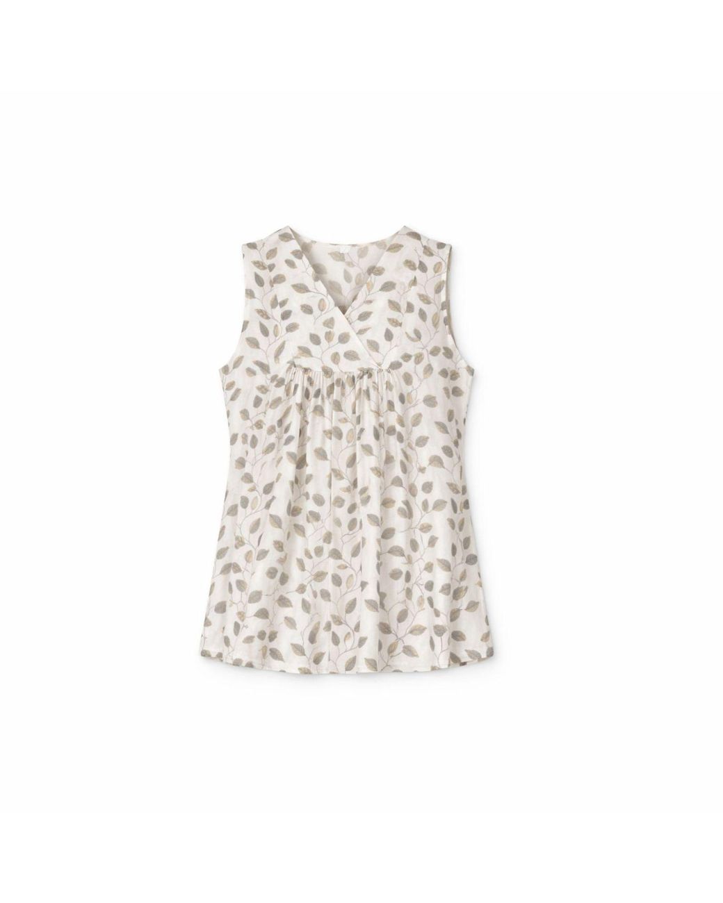 House of Gl Natural Neutrals Nira Cotton Sleeveless V-Neck Blouse With Leaf Print