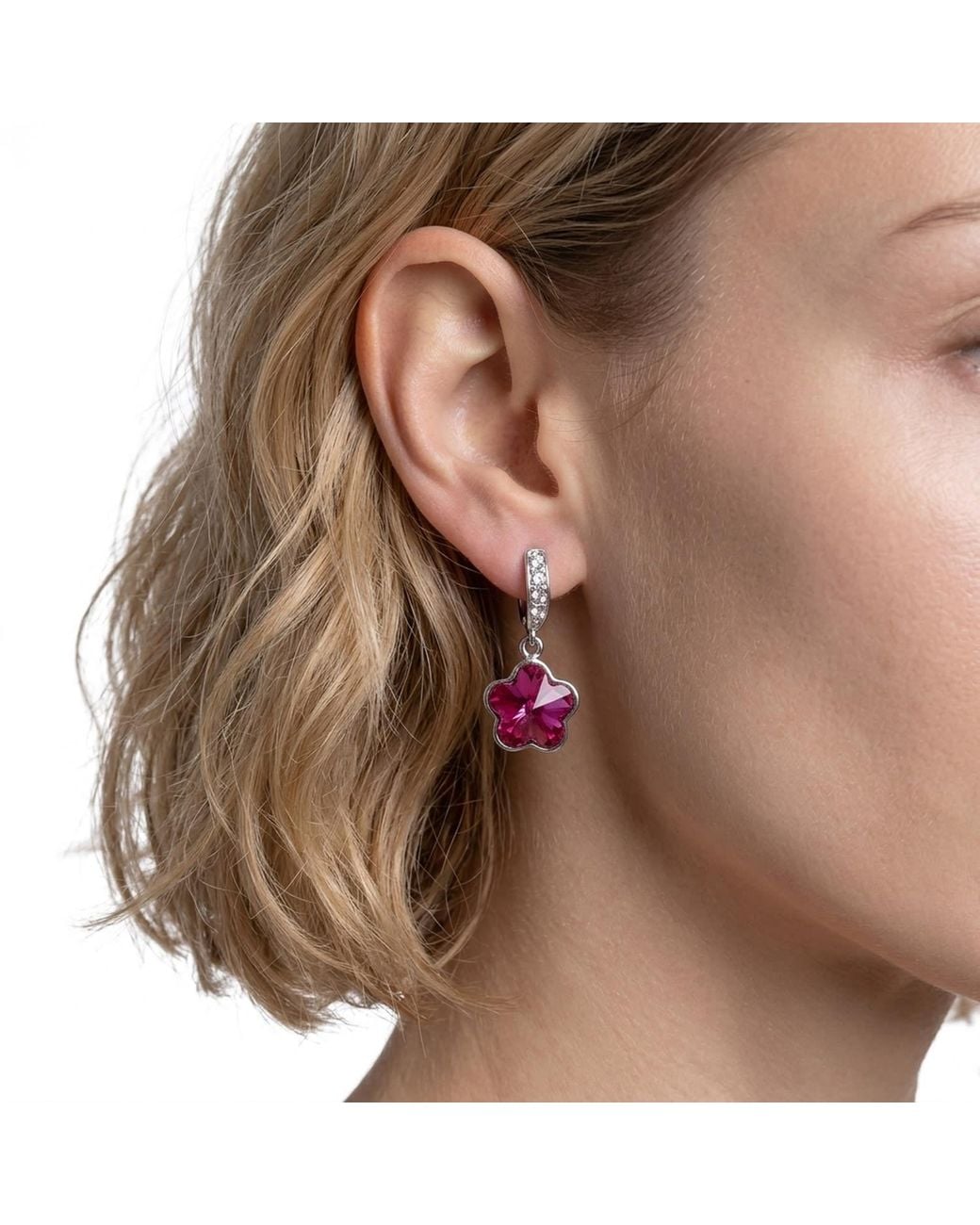 Modenaire Pink Elegant Drop Earrings With Crystal Flower