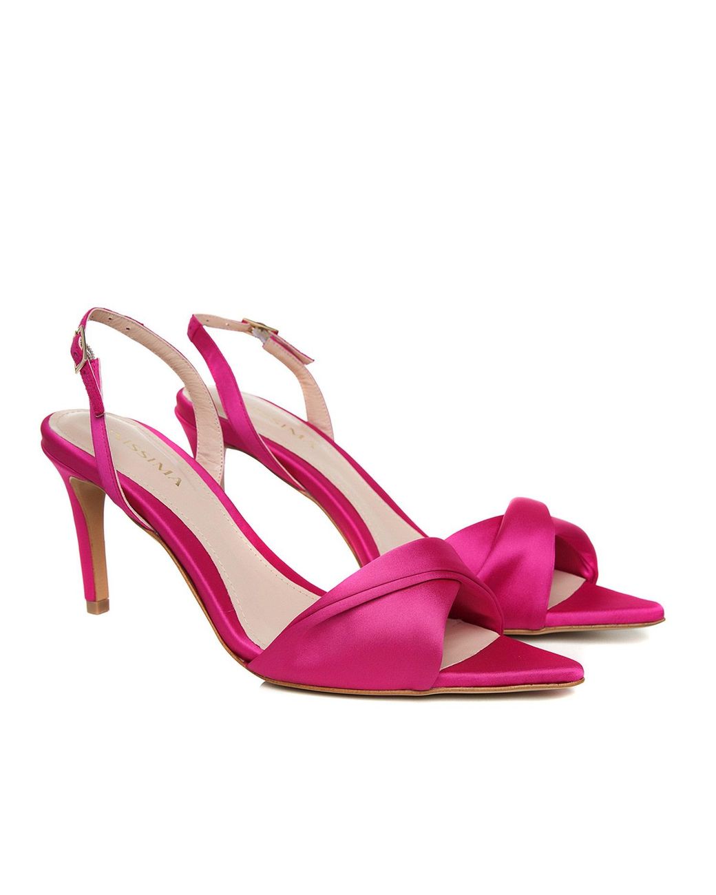 Ginissima Pink Chloe Fuchsia Satin Sandals Low Heel