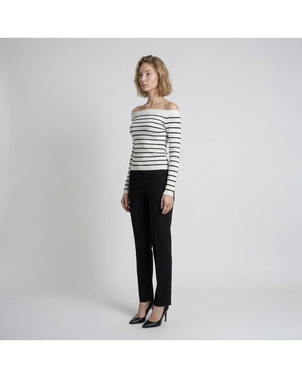 Modenaire Gray Striped Knit Top Sculpted Form