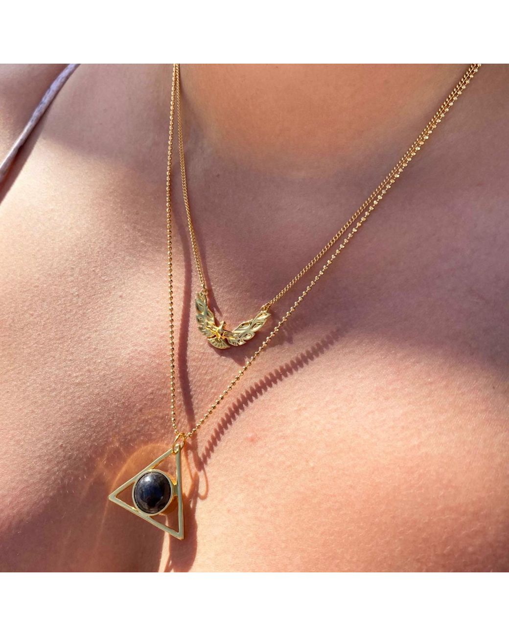 Glamrocks Jewelry Blue Two Faced Double Sided Necklace- Adventurine, Moonstone
