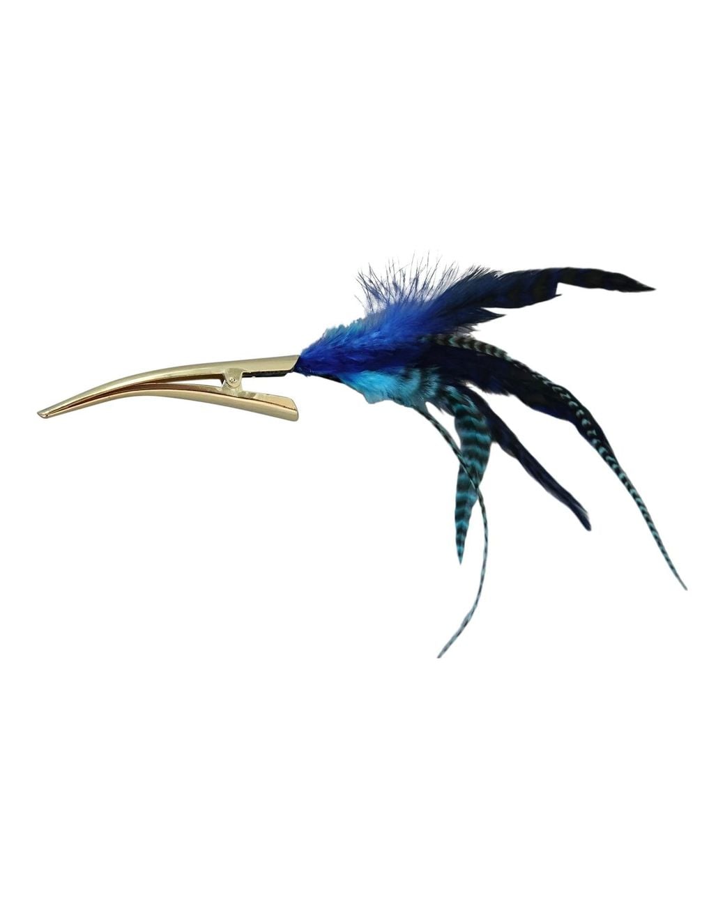 Romer Millinery Blue Feather Clip For Hats, Turbans, Hair, Lapel Xl