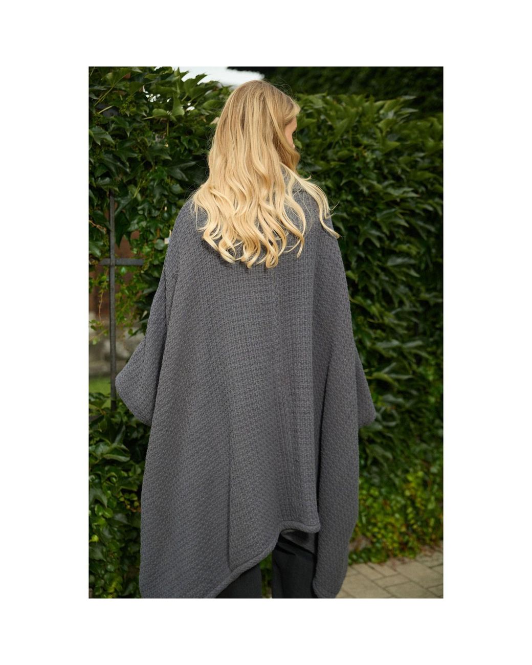 Saachi Blue Comfy Oversized Waffle Knit Collared Dark Jacket