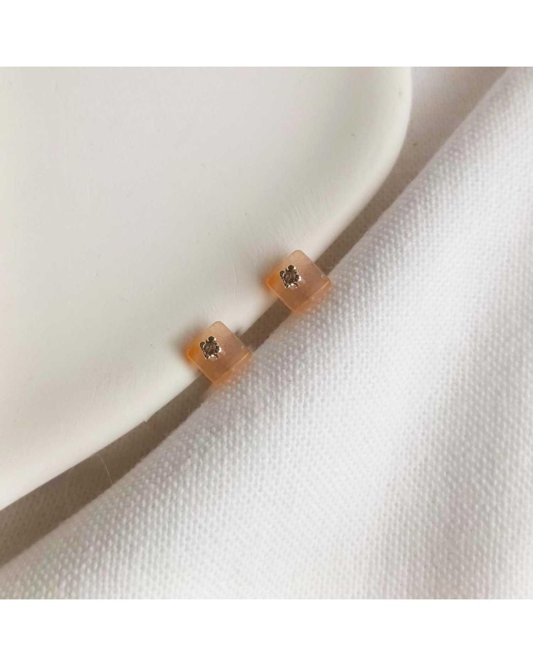 Lily Flo Jewellery Natural Peach Moonstone Lab Grown Diamond Stud Earrings
