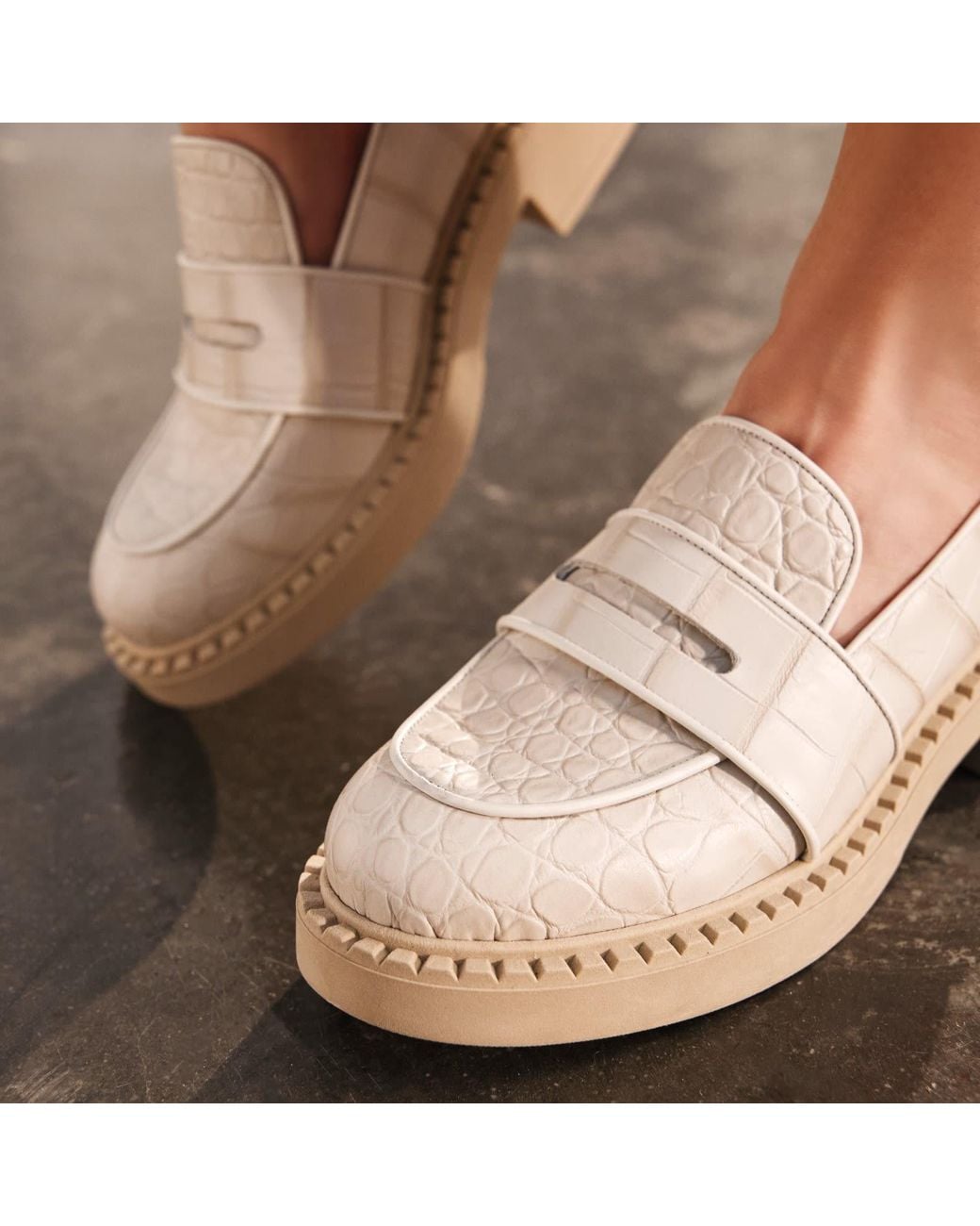 Rosamund Muir London Pink Neutrals Stratford Cream Crocodile Print Loafers
