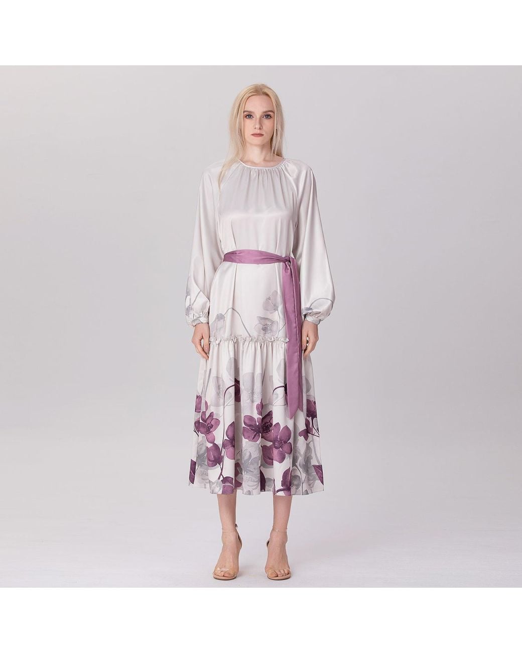 Smart and Joy White Placement Floral Print Blouse-Dress