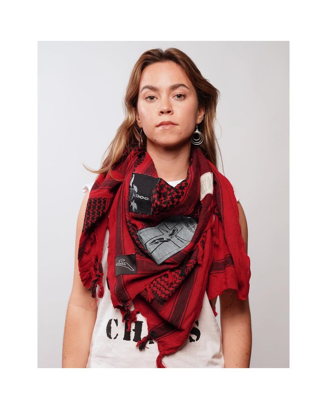 Stuart Trevor Red The Riot Patched Scarf