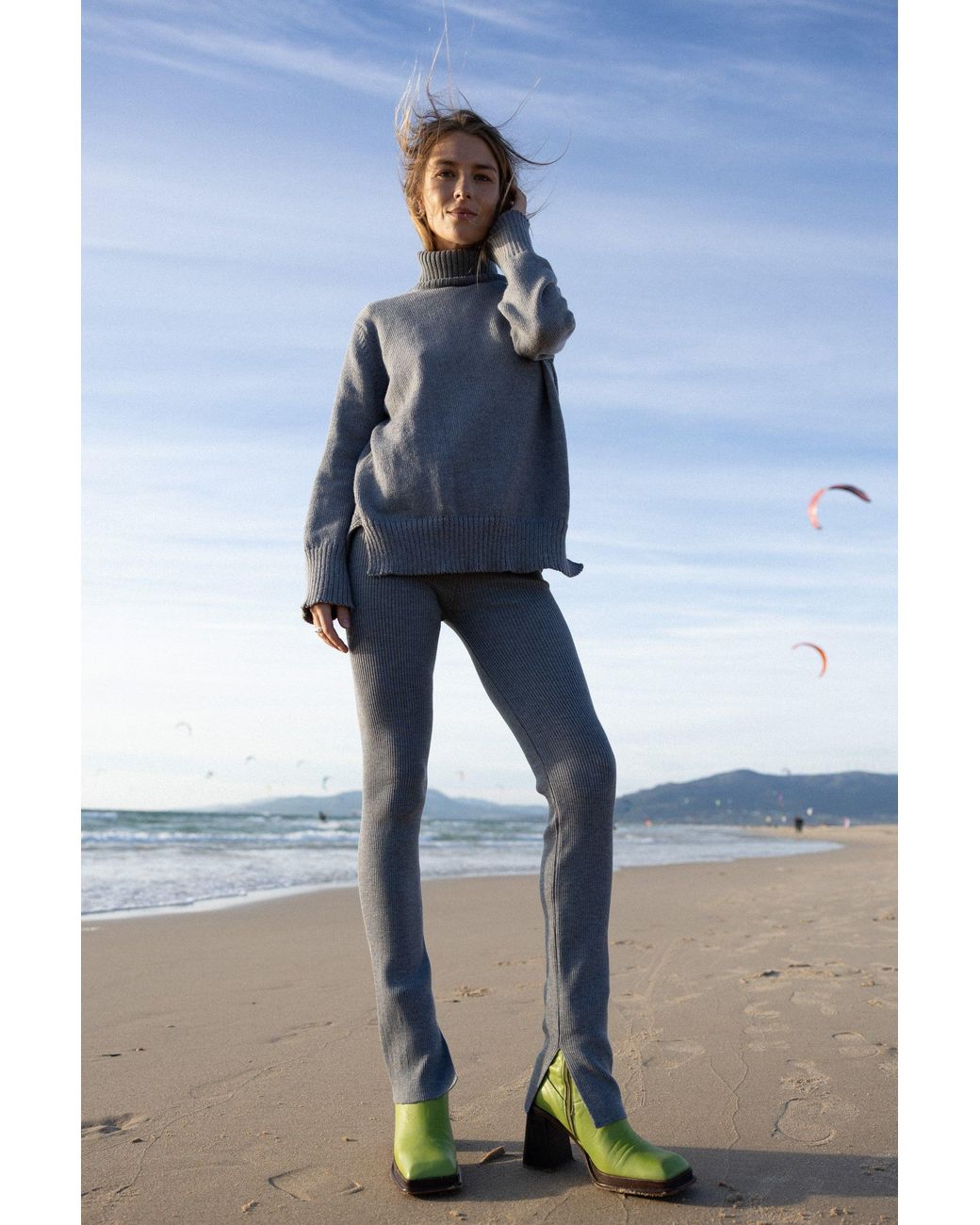 SALANIDA Gray Barra Ribbed 100% Merino Leggings Light