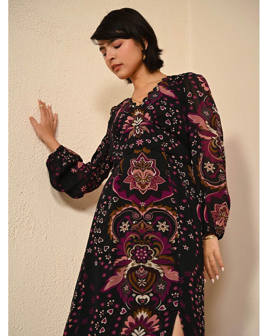 Rose & Nancy Red Annaline Print Midi Dress