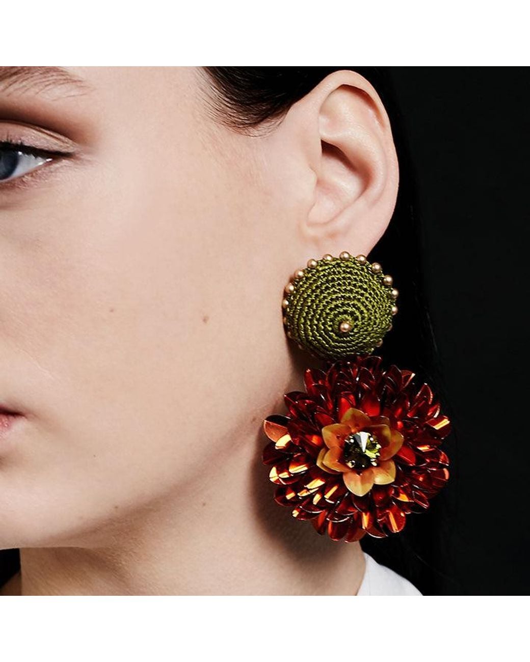 PINAR OZEVLAT Green Dahlia Earrings
