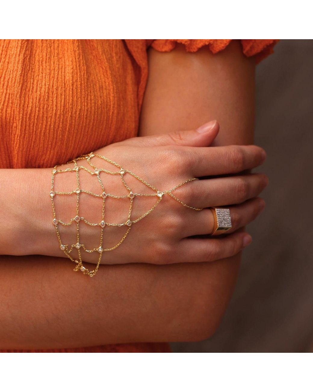 Spero London Metallic Sterling Mesh Hand Harness Bracelet