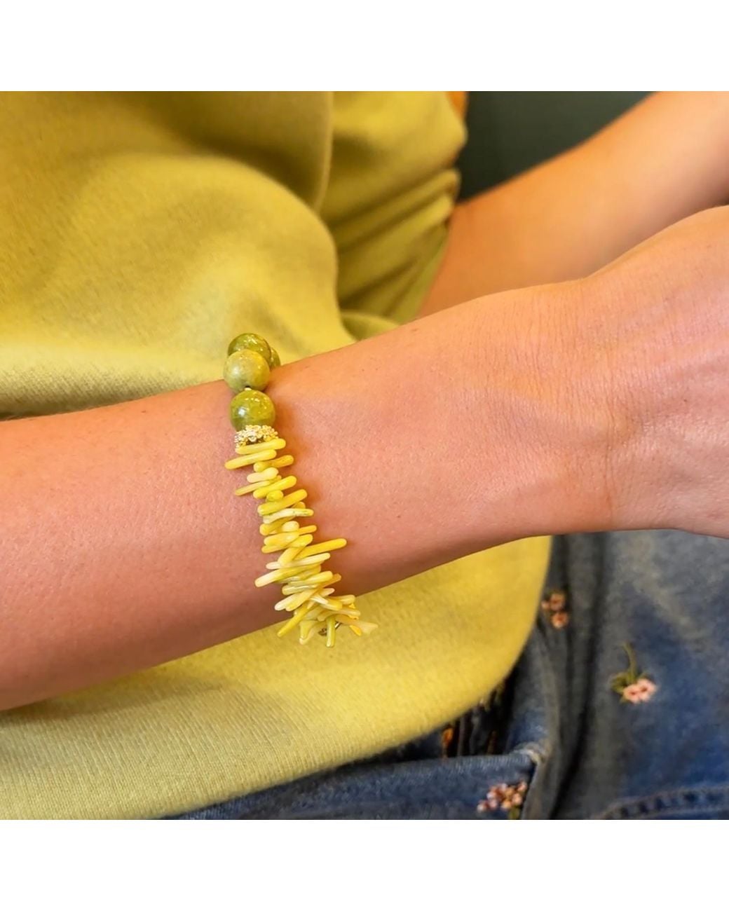Farra Green Natural-Inspired Opal With Bamboo Coral Bracelet