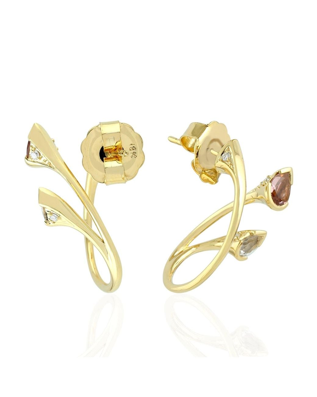 Artisan Metallic 18k Yellow Gold Natural Diamond Pink Tourmaline Sapphire Designer Earrings