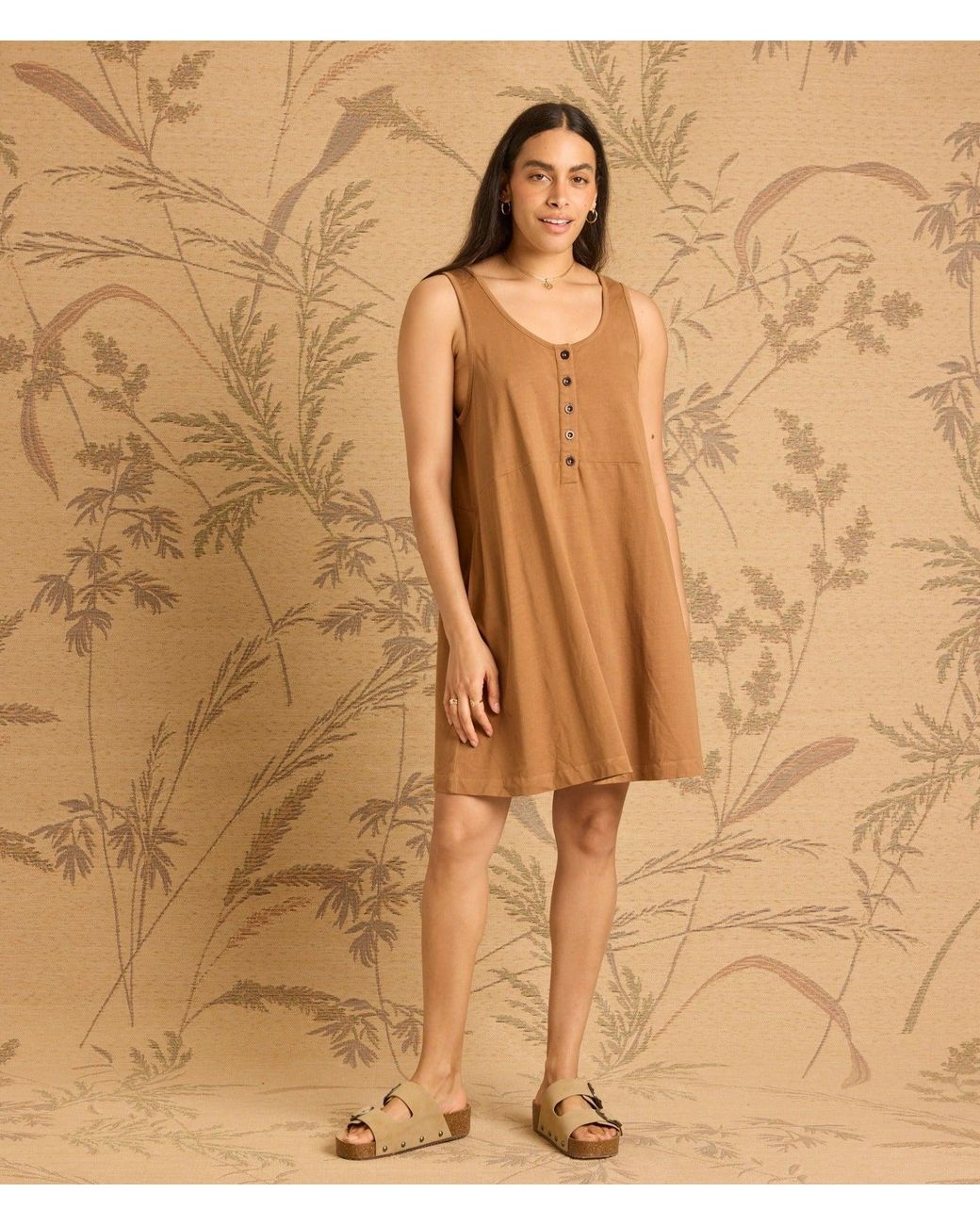 Known Supply Brown Button Up Sleeveless Dress