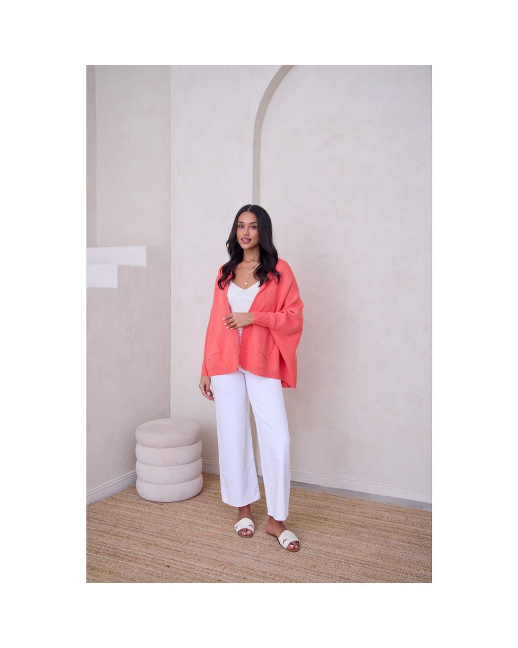 Saachi Pink Open Front Oversized Coral Cardigan Sweater