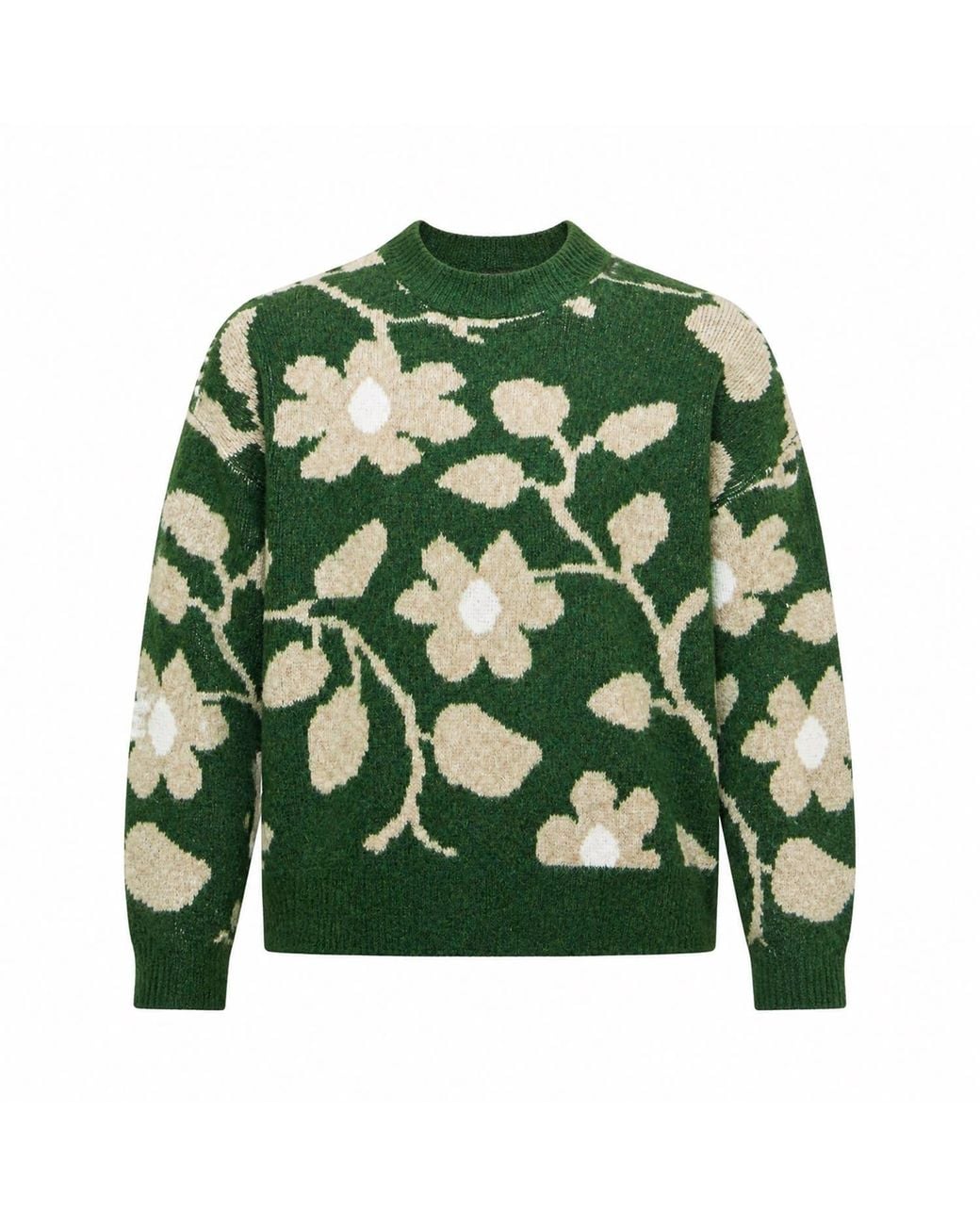Yumi' Green Floral Intarsia Relaxed Fit Jumper
