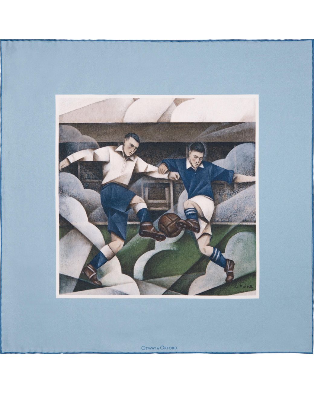 Otway & Orford Blue 'The Beautiful Game' Football Silk Pocket Square. Full-Size for men