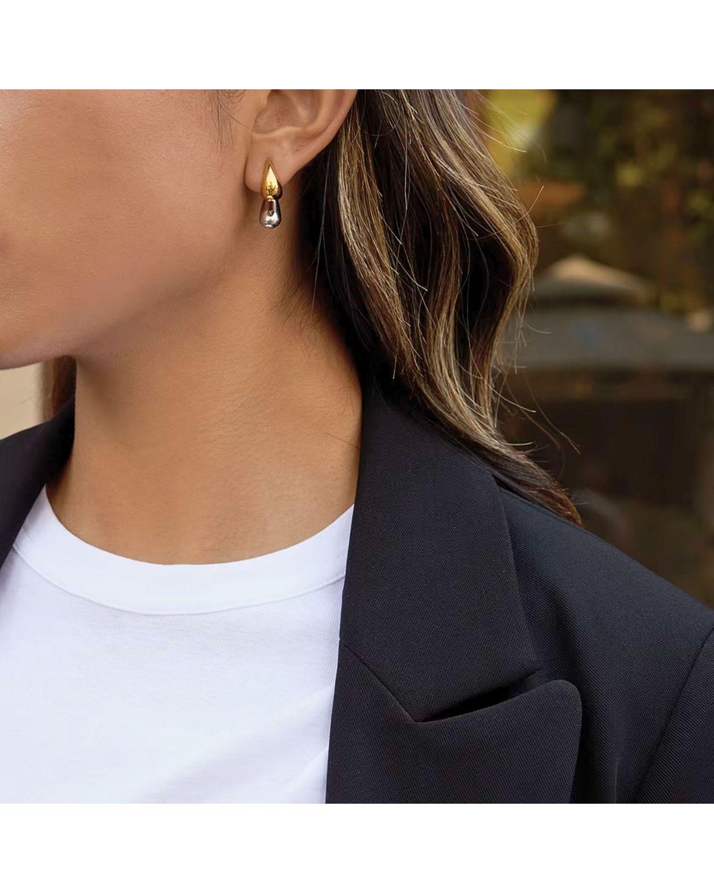 Olivia Le Metallic Two Tone Teardrop Earring