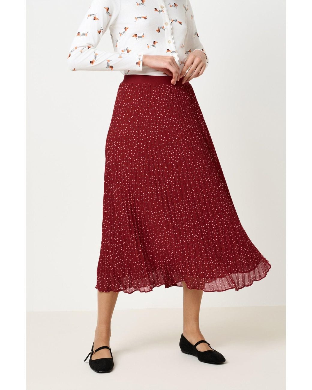 Louche Red Riley Raindrop Pleated Midi Skirt