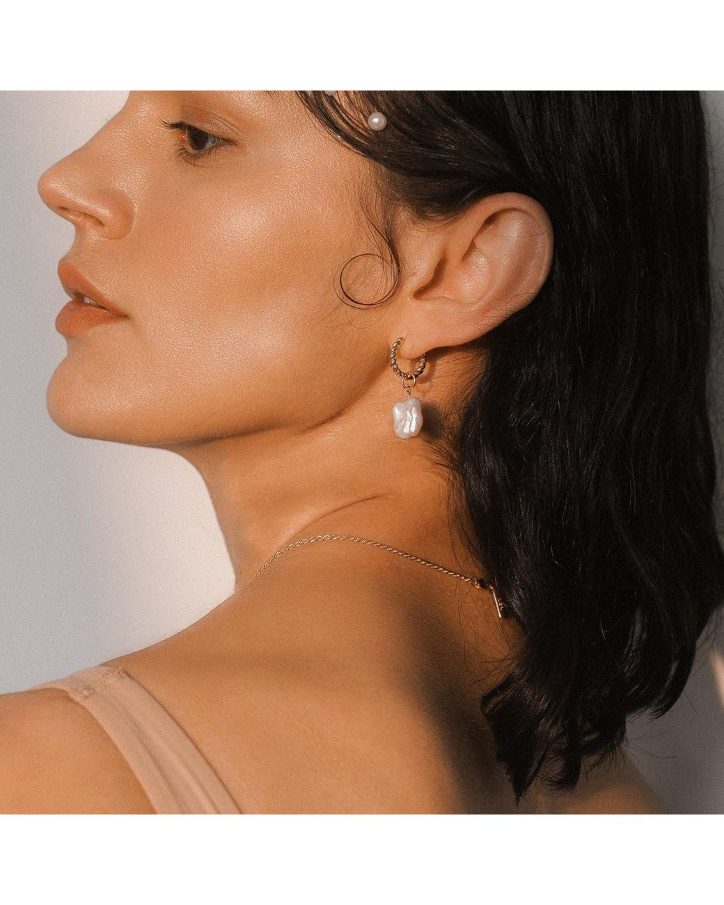 Lait & Lune Metallic Ilana Hoop Pearl Earrings