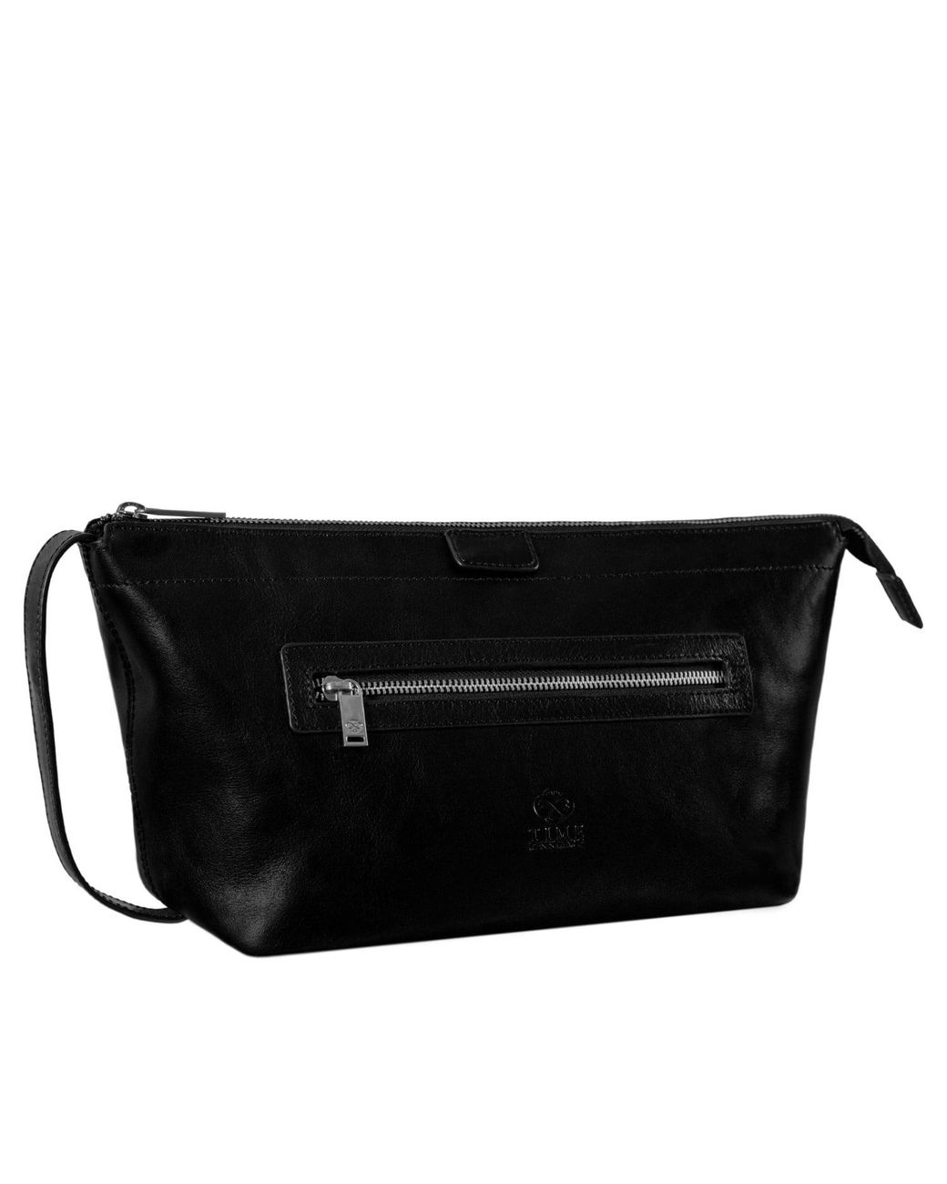 Time Resistance Black Leather Cosmetic Bag Dopp Kit for men