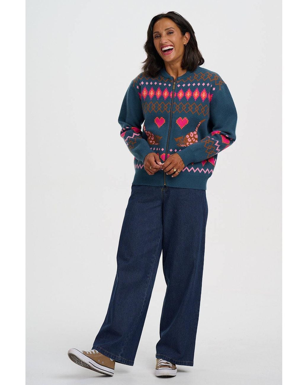 Sugarhill Blue Solana Knitted Bomber Jacket Cat