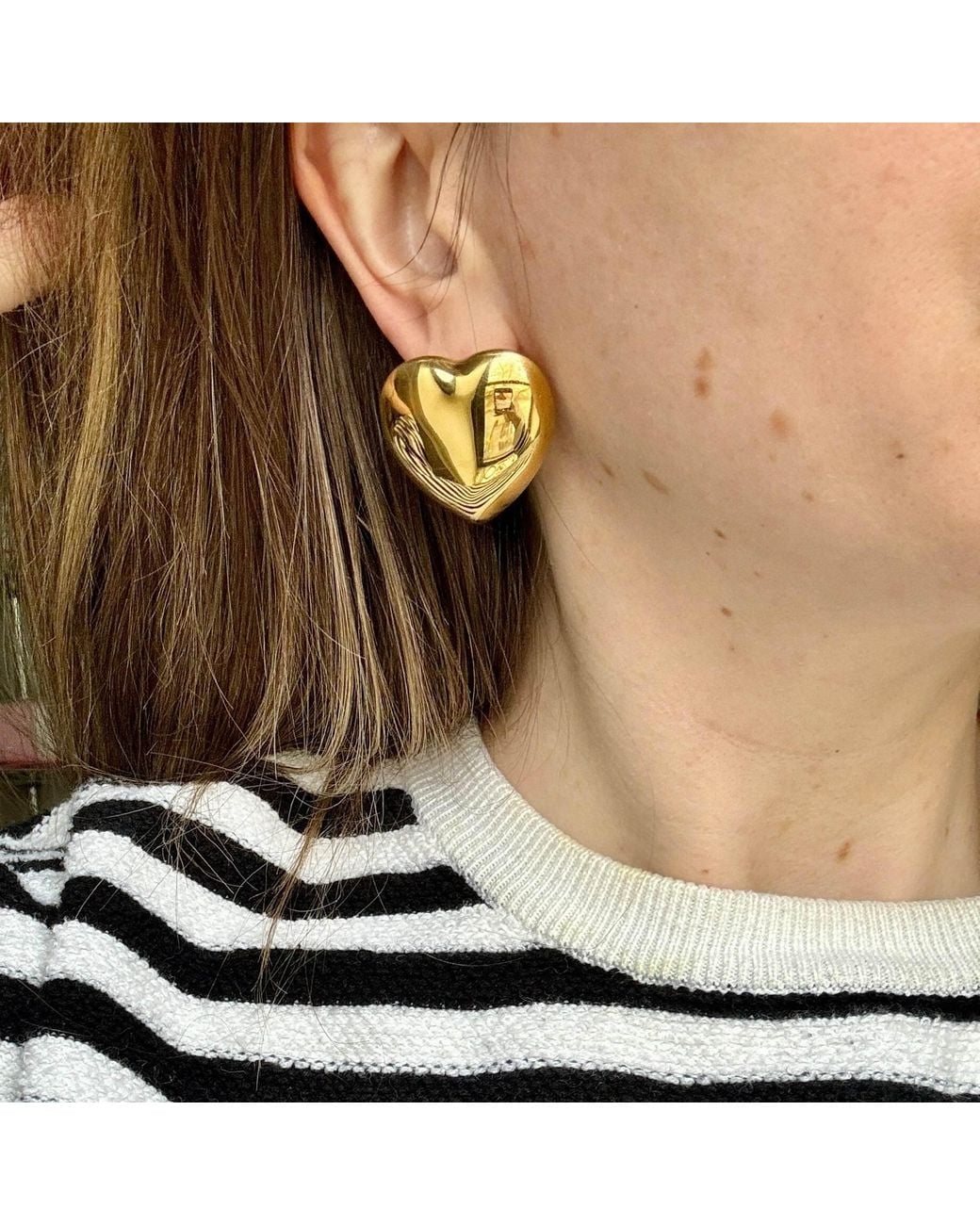 Laura Gray Metallic Puffed Heart Earrings