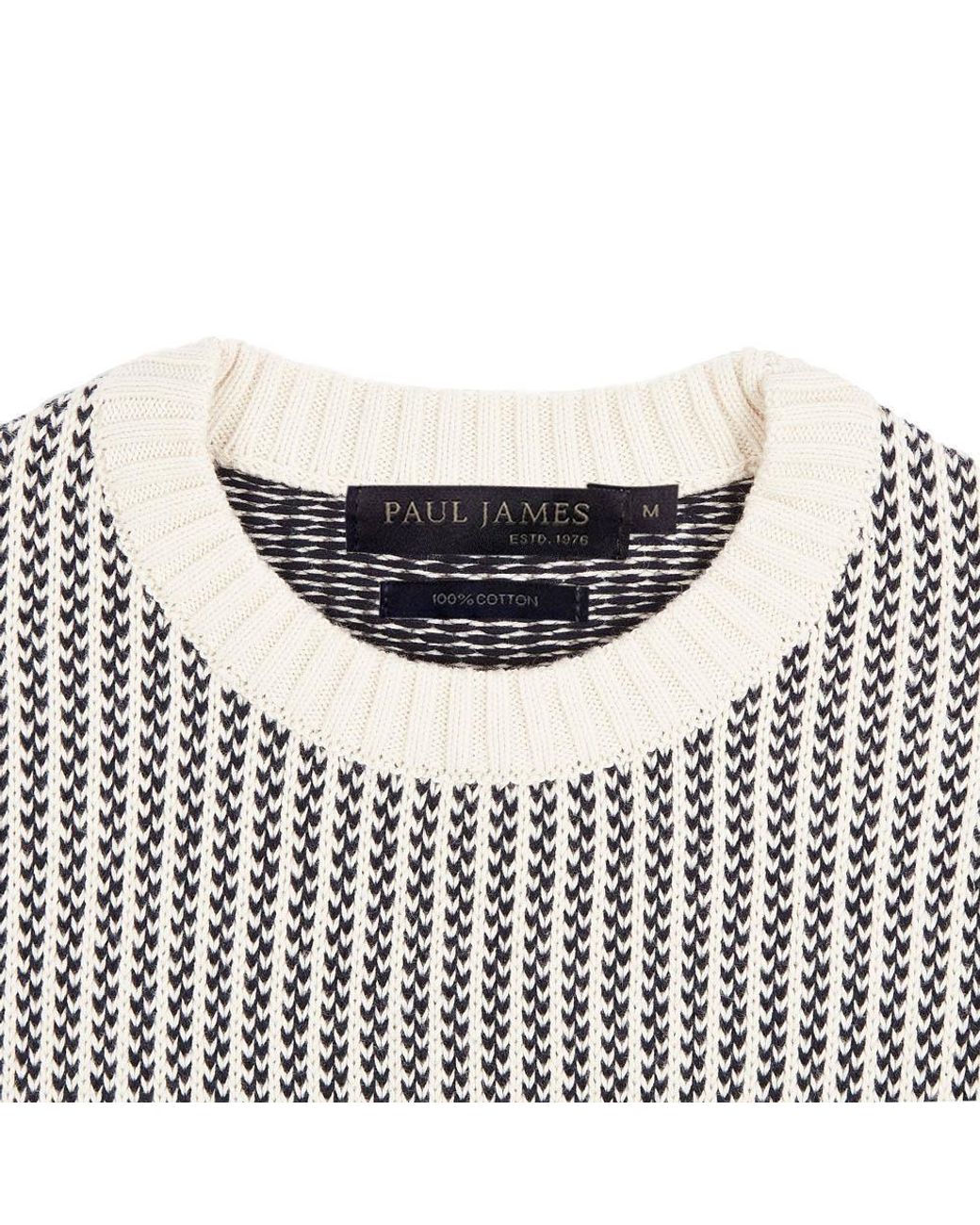 Paul James Knitwear Gray Cotton David Fisherman Tuck Stitch Jumper for men