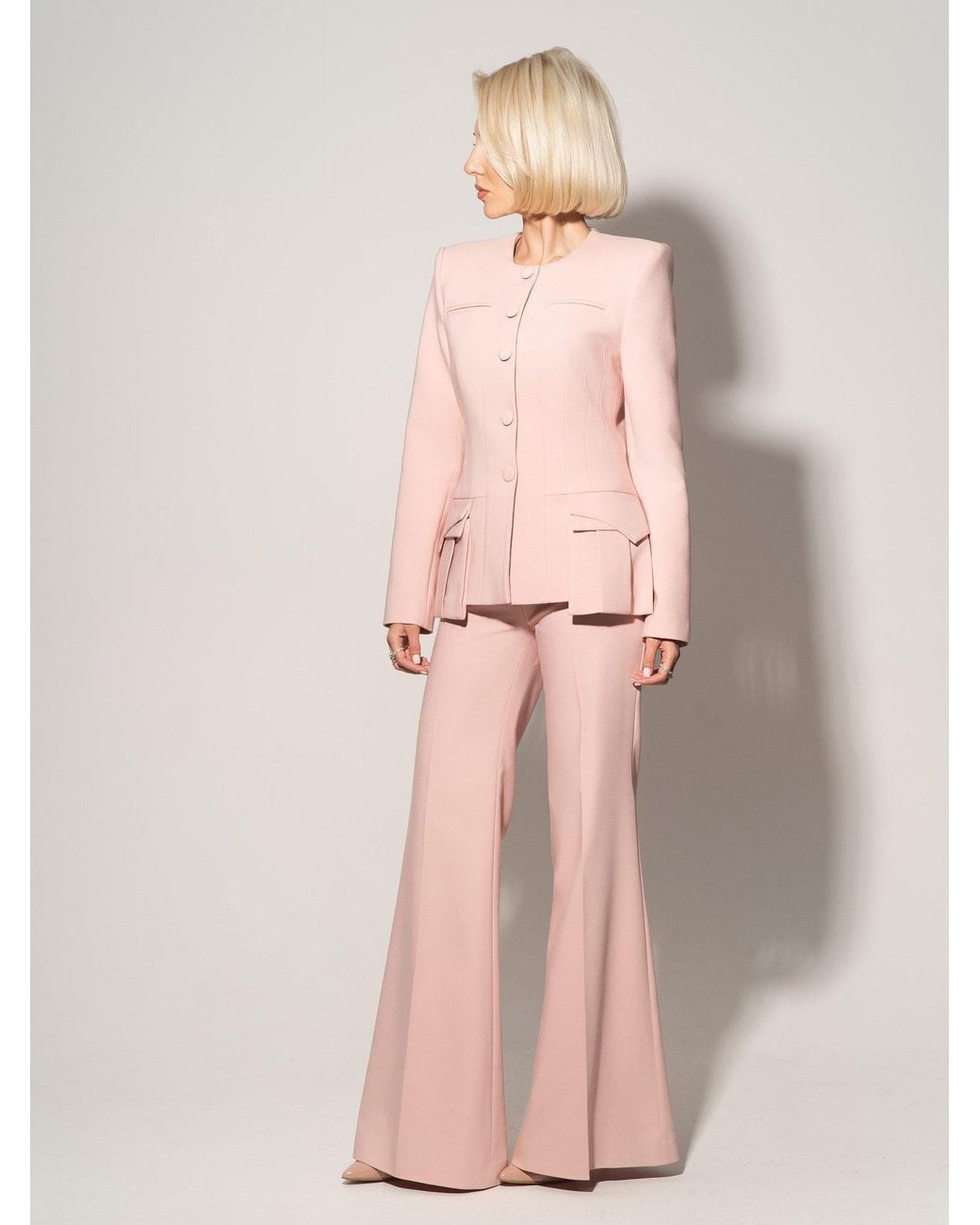 Tia Dorraine Pink Button Up Collarless Blazer Jacket