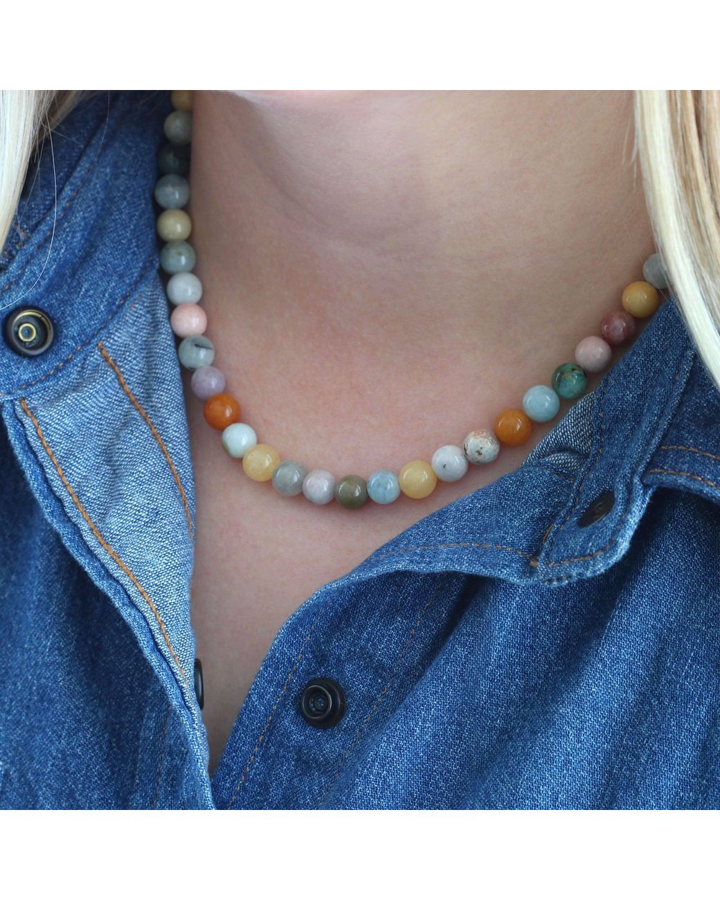 Kris Nations Metallic Mixed Gemstone Baller Beaded Necklace