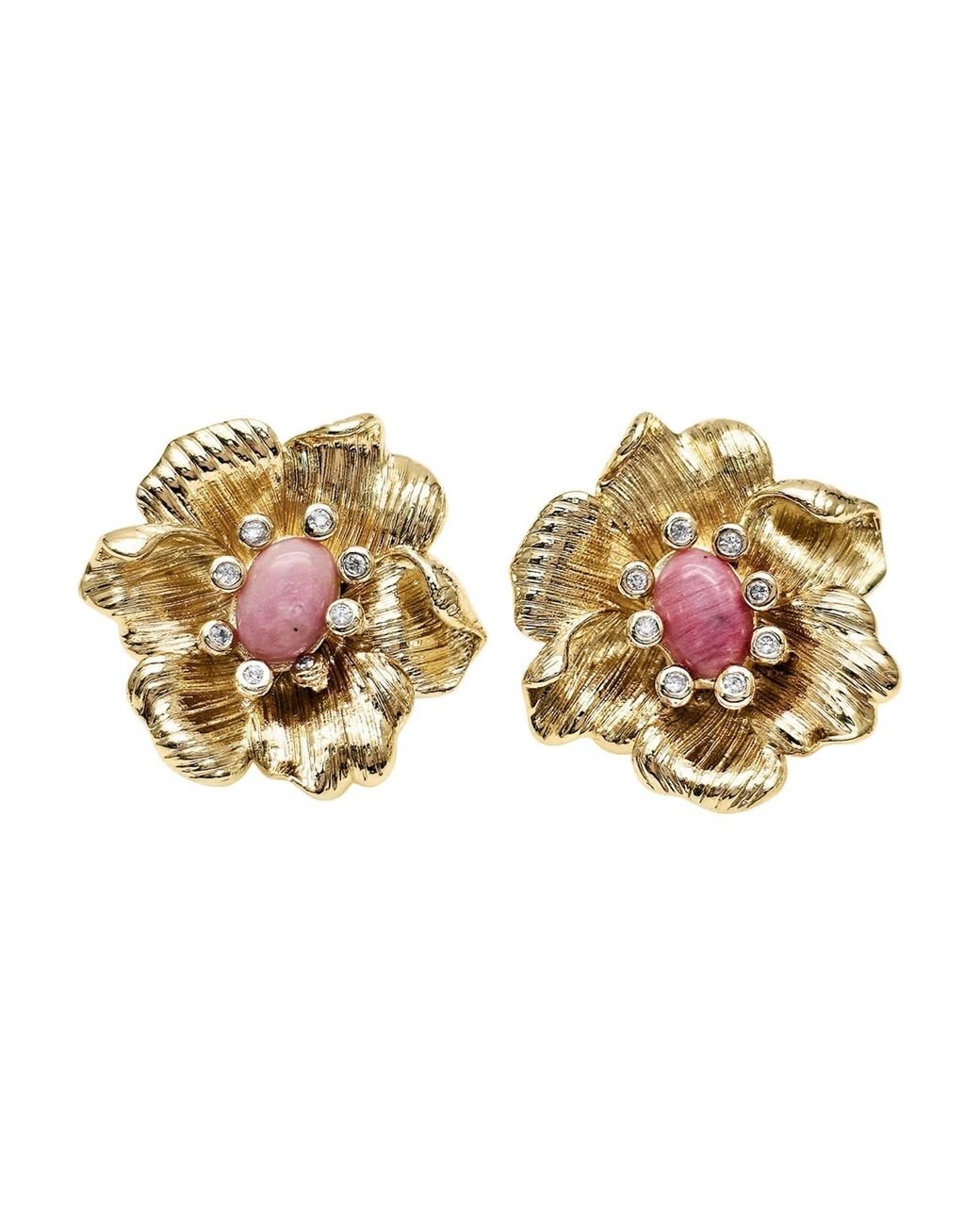 Farra Metallic Rhodonite Stone Flower Setting Statement Stud Earrings