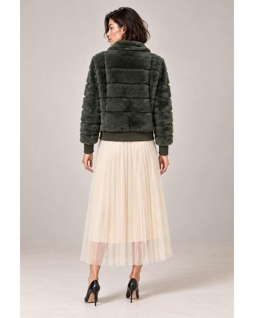 James Lakeland Green Panelled Faux Fur Jacket