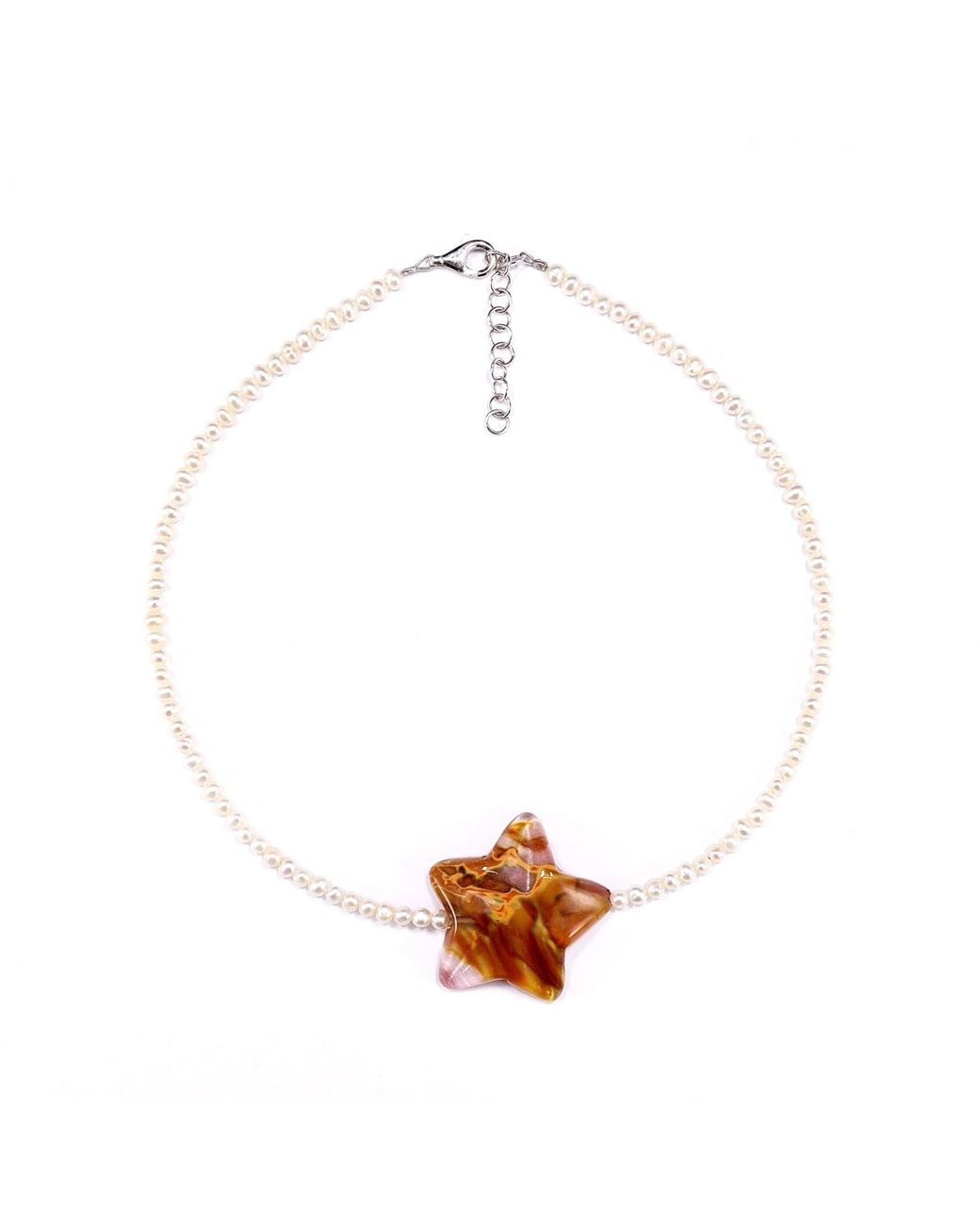 Mineralgems•Studio Brown Mini Pearl Choker With Obsidian Star