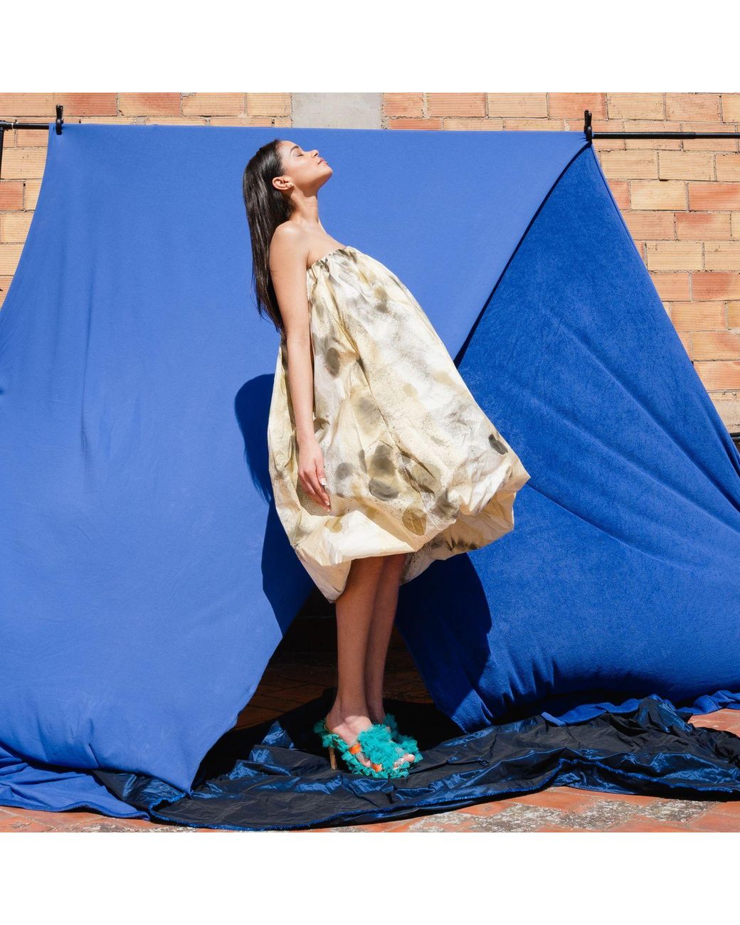 Miro Misljen Natural Hand-Painted Skirt Balloon Dress