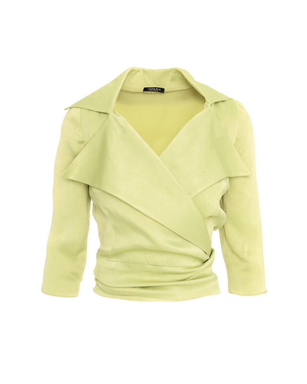 AVENUE No.29 Yellow Satin Viscose Lapel Wrap Blouse With Bow