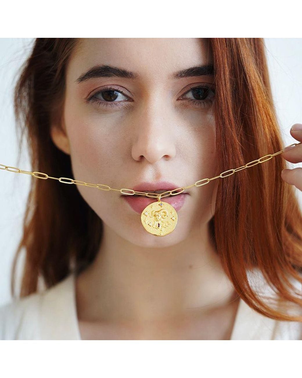Aurozia Metallic Constellations Aries Double-Sided Coin Necklace