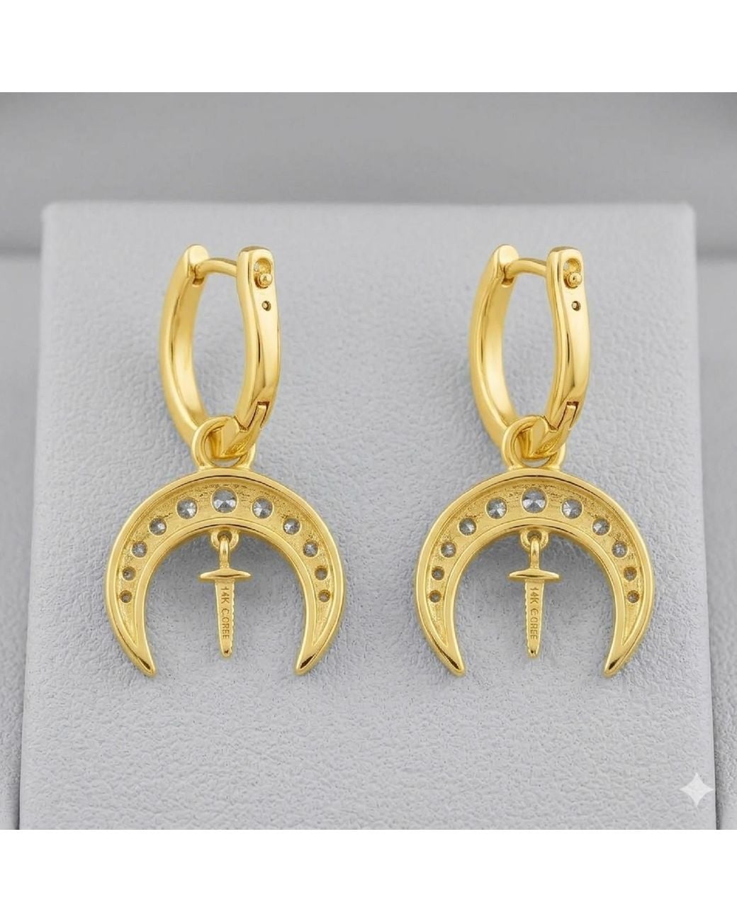 Artisan Metallic 14K Diamond Crescent Moon & Sword Hoop Earrings