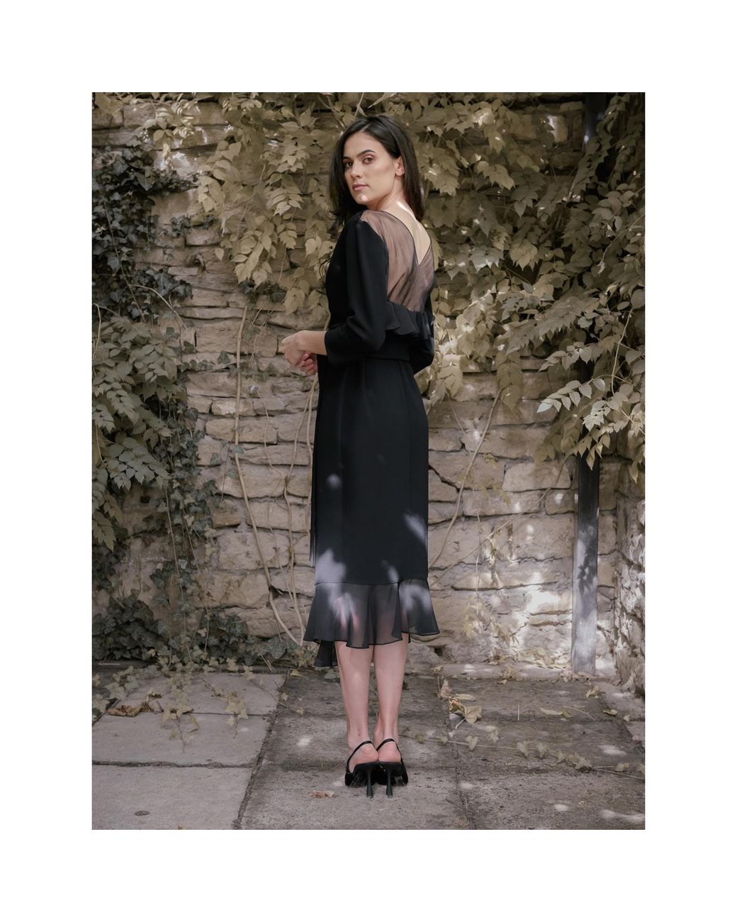 concept A trois Black Wrap Dress With Silk Ruffles