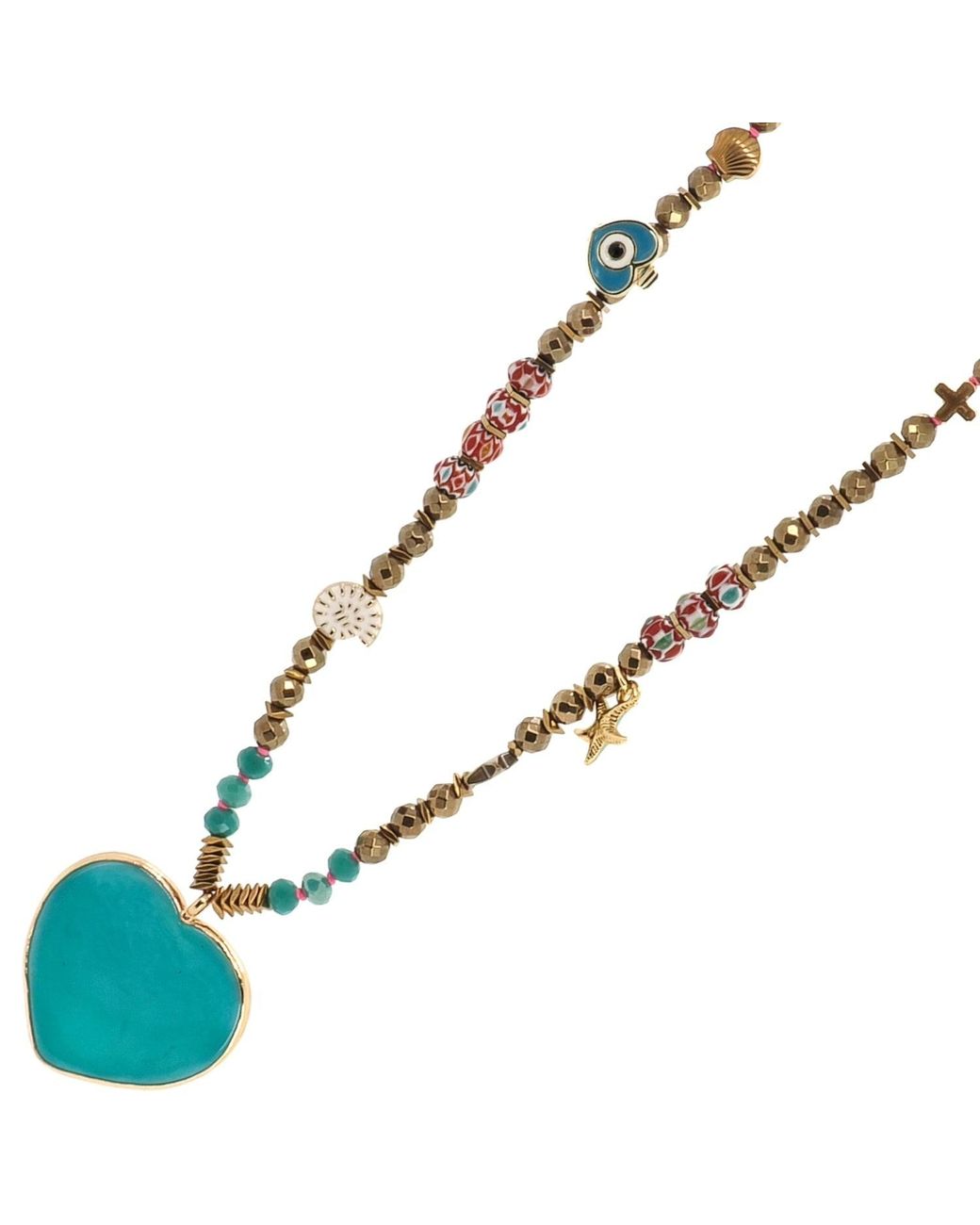 Ebru Jewelry Blue Salt & Sun Heart Beaded Summer Necklace