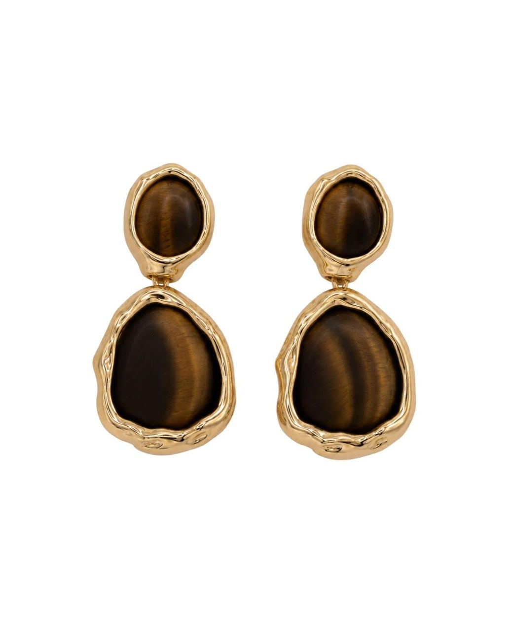 Uchi and Soto Multicolor Nekomeishi Tigers Eye Oversized Earrings
