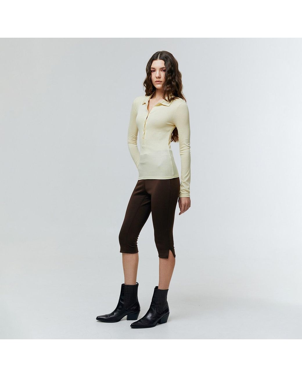 Ats the Label Natural Neutrals Kian Soft Ivory Button Collar Top
